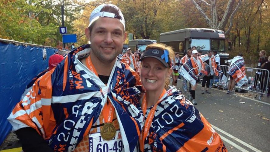 Jennifer Pevec and her husband after a marathon