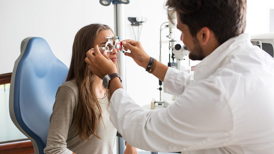 A young girl at an optometrist appointment