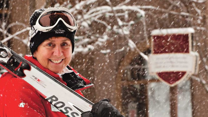 Nancy Greene Raine with skis