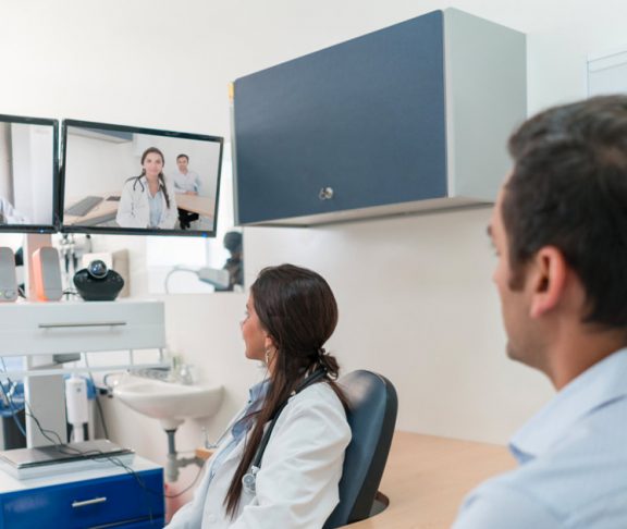 Doctors having a video conference