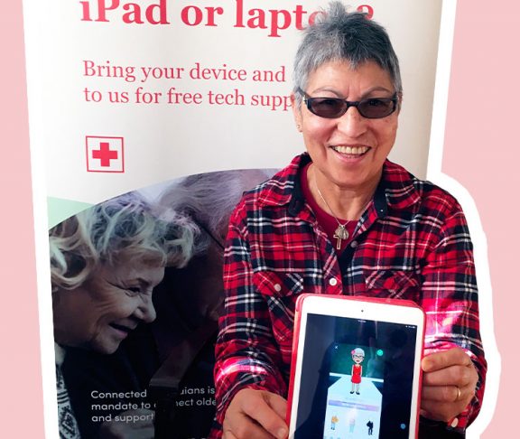 Connected Canadians member showing off her tablet skills