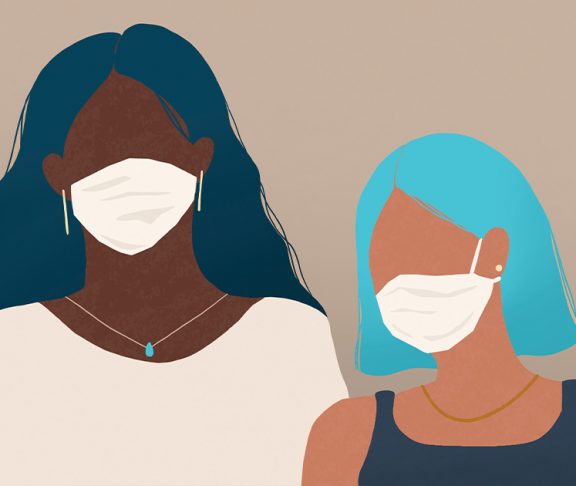 Illustration of two women wearing medical masks