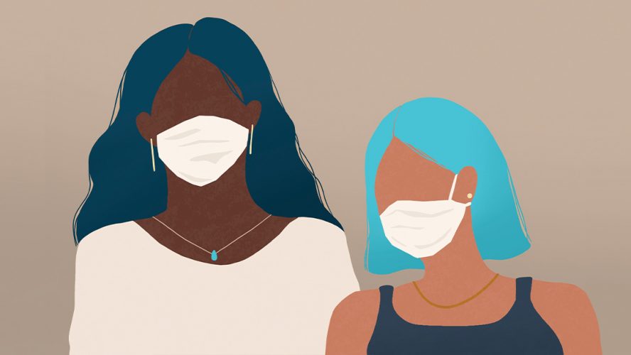 Illustration of two women wearing medical masks
