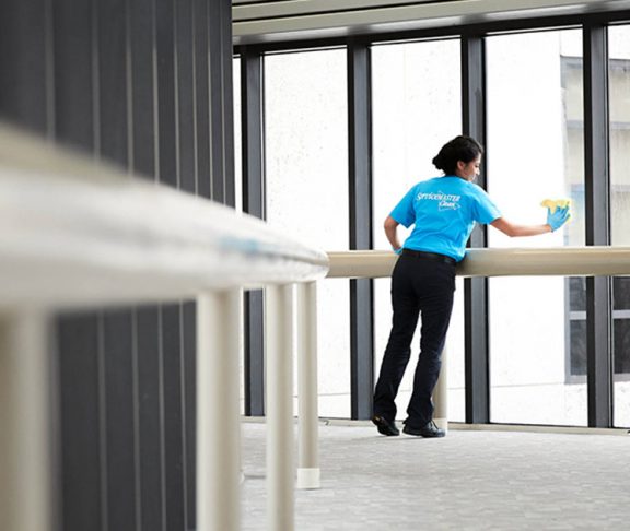 ServiceMaster Clean specialist disinfecting an office