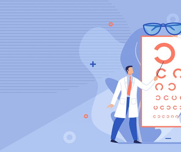 Illustration of Optometrists with Eye Chart