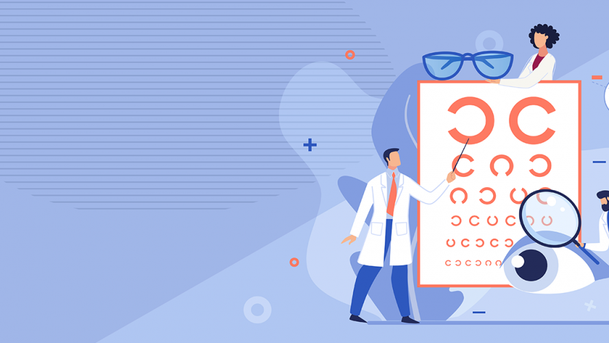 Illustration of Optometrists with Eye Chart