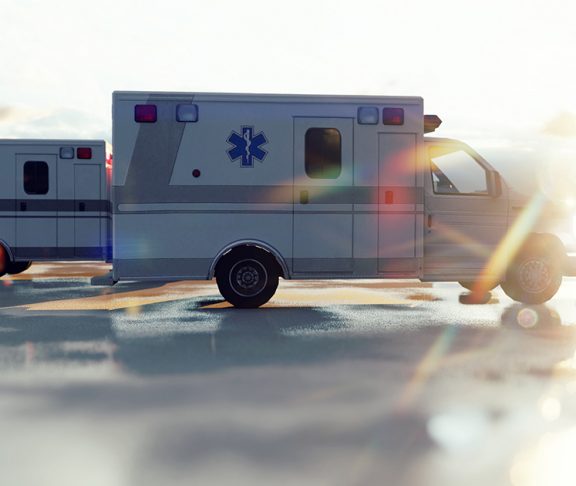 Ambulance trucks standing in line