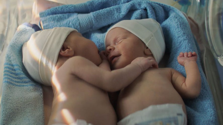 Two Newborns Hugging