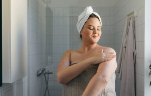 woman towel psoriasis
