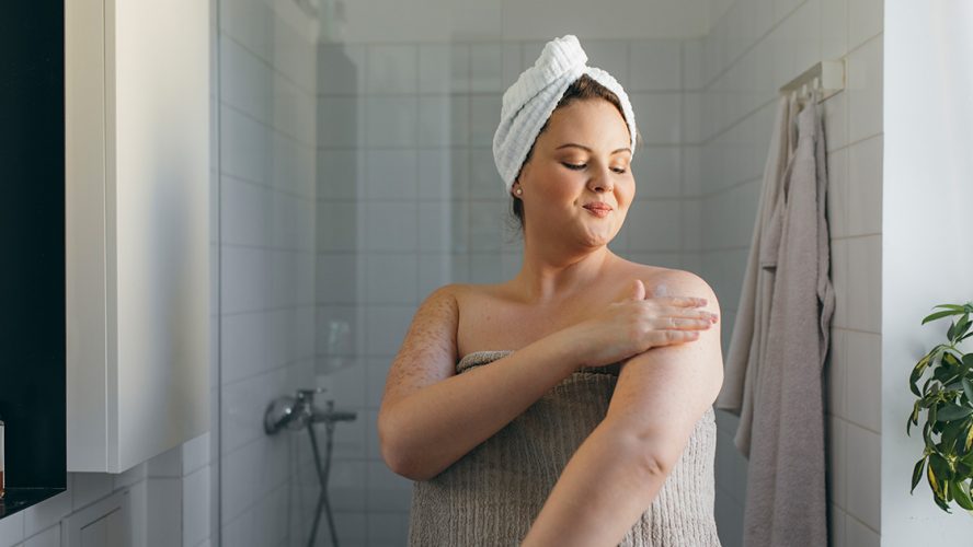 woman towel psoriasis