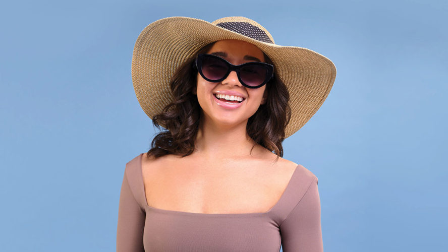 woman wide brimmed hat and sunglasses