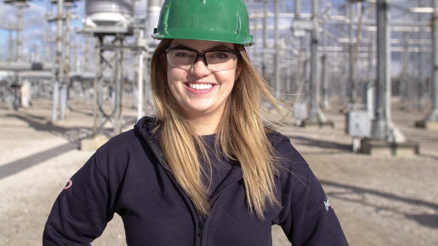 Tessa Leonard, Engineer-in-Training, at the Bruce A switchyard in Tiverton, ON.