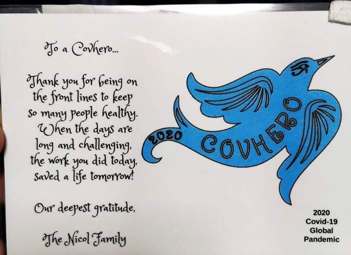 Covhero thank you note to UPS delivery driver
