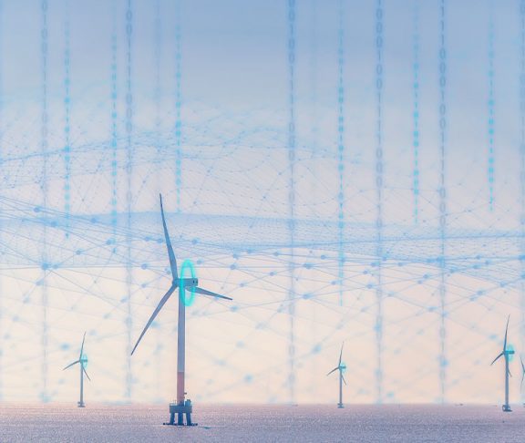 3D render of a network of wind turbines