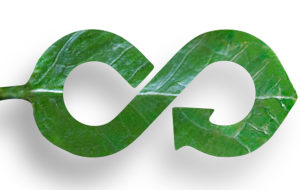 Leaf in form of arrow infinity recycling shape