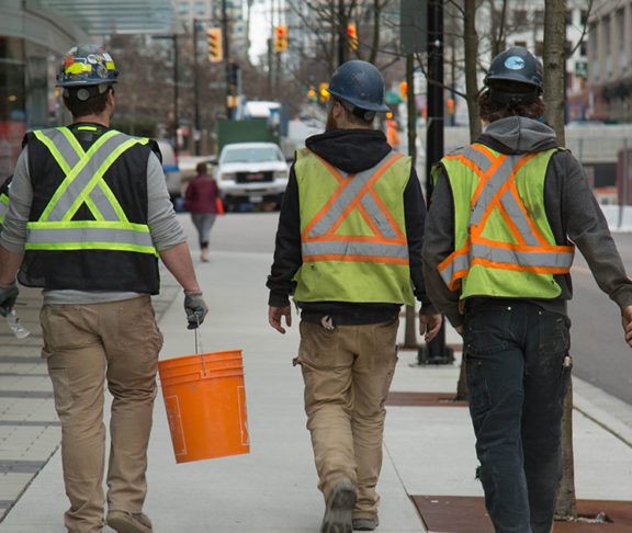 construction workers walking