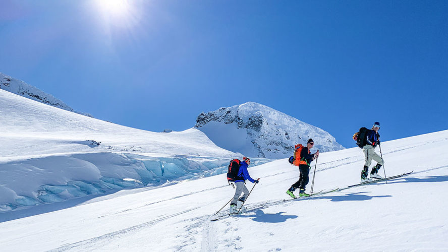 tre tre mennesker på skitur i Jotunheimen