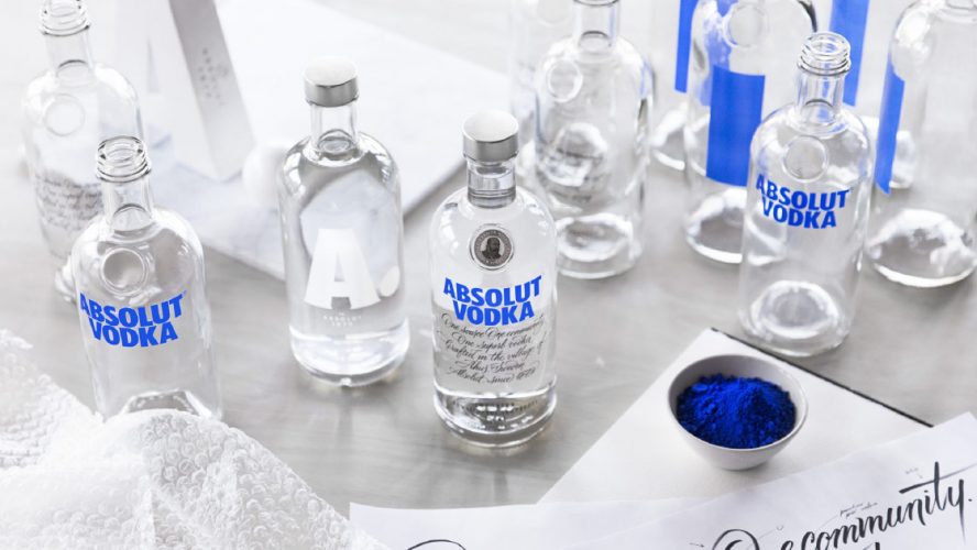 Absolut Vodka bottles on a table top