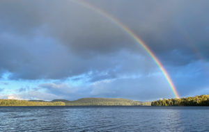 Rainbow over the lake outdoors