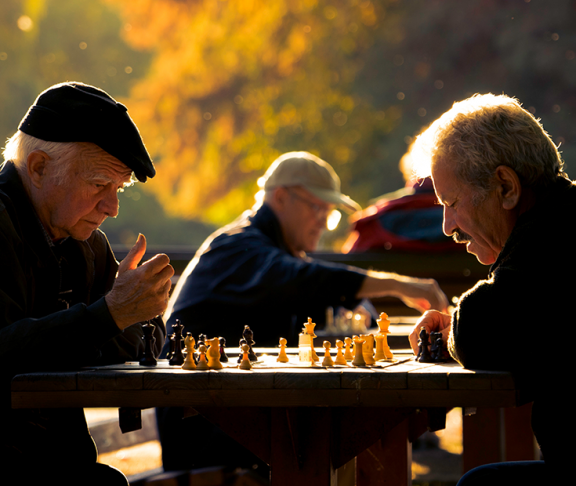 ældre mænd spiller skak