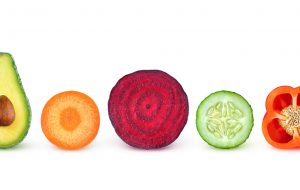 Tværsnit af 5 forskellige grøntsager