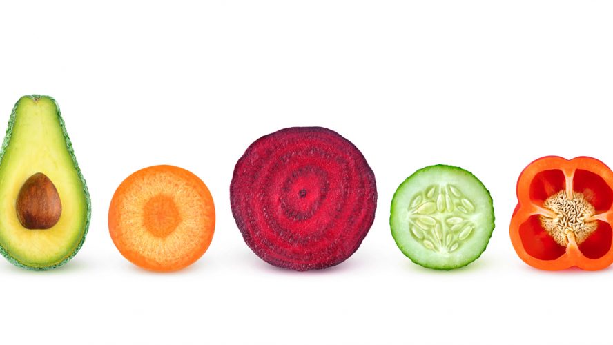 Tværsnit af 5 forskellige grøntsager