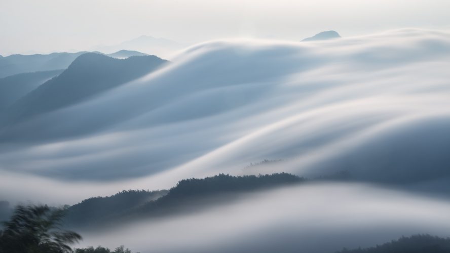 flowing clouds closeup on mountains, spectacular clouds from waterfalls,long time exposure