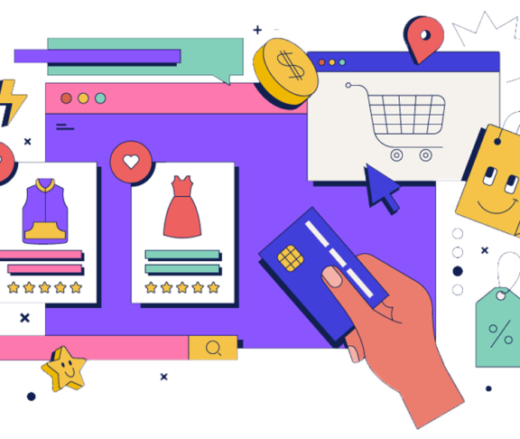 Shopping web concept with character scene. Purchases and ordering goods, making online payment in credit card. Vector illustration for marketing material.