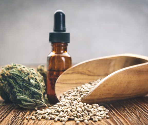 Cannabis oil and marijuana buds and seeds