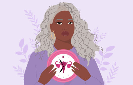 African american woman holding clocks - stock illustration